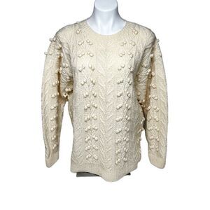 Vintage Frankenmuth Woolen Mill cream colored hand knit crew neck wool sweater s